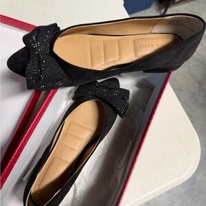 Kelly & Katie Black Suede Bow-Embellished Flats